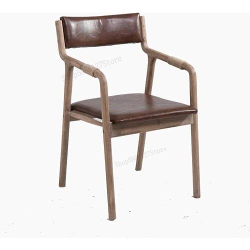 Solid Wood Curved Wood Brown Retro Modern Minimalist Dining Chair Backrest Armrest Coffee Chair Leisure Chair Desk Chair Japanes