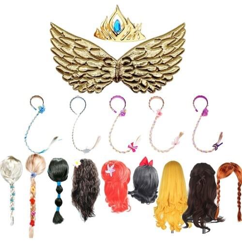 Children Princess Cosplay Wig Christmas Gift Elsa Anna Girls Snow White Tangled Hair Braid Wigs Aurora Rapunzel Belle Accessorie