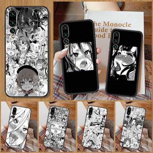 Hentai Anime Girl Faces Phone Case For Huawei P Mate P10 P20 P30 P40 10 20 Smart Z Pro Lite black 3D Etui pretty hoesjes