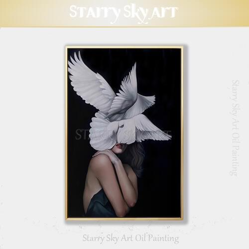 Special Design Modern Wall Art Girl with Angel Wings Oil Painting on Canvas Fine Art Wings Oil Painting for Living Room Decor