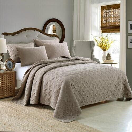 CHAUSUB Quilted Bedspreads Cotton Quilt Set 3PCS Quilts Embossed Bed Cover Pillowcase Queen Size Bedding Summer Coverlet Blanket