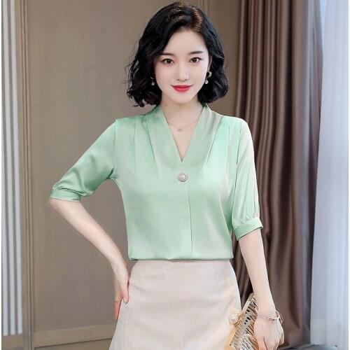 Korean Fashion Silk Women Blouses Office Lady Shirt and Blouse Satin Womens Tops and Blouses Plus Size XXXL Women Tops