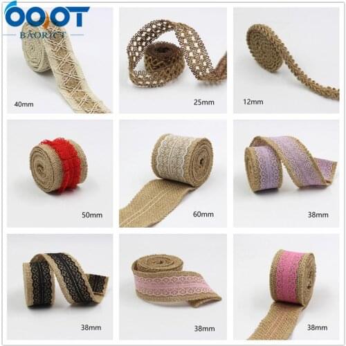 L-20926-1094,12MM-60MM,2 Yards/Lot,Burlap Ribbon Roll with White Lace Trims Tape,For party, scrapbooking, floral arrangements