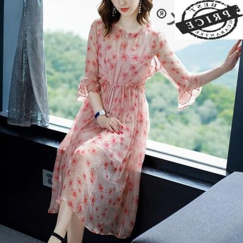 Summer Dress Vintage Women Clothes 2021 Boho 100% Real Silk Long Vestidos Ladies Floral Pink Party Dress Top Mujer 5a1a1