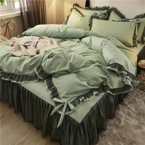 Summer ice silk four-piece cotton princess style single and double quilt bed skirt