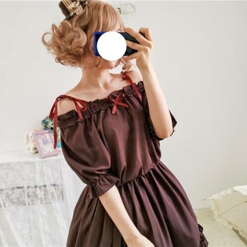 Cute Lolita Chocolate Brown Sling Strap Dress Retro Funky Small Fresh Dress Cute Victorian Gothic Dress Sweet Lolita Dress