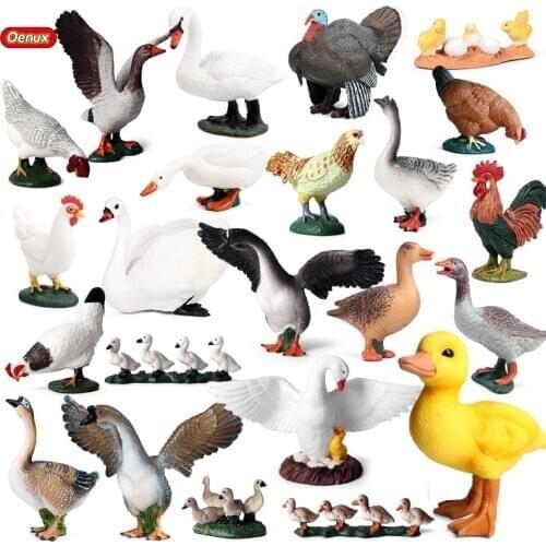 Oenux Simulation Cute Poultry Farm Animals Model Duck Goose Swan Hen Chicken Action Figures PVC Miniature Toy Xmas Gift For Kids