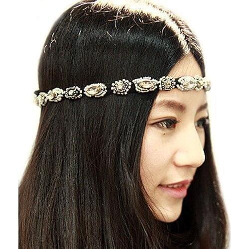 Fashion Retro Style Women Crystal Rhinestone Gray Beads HairBand Headband Hairwear