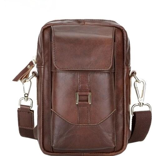 Genuine Leather Mens Waist Bag Head Layer Cowhide Mini Shoulder Bag Diagonal Bag Crazy Horse Leather Mobile News