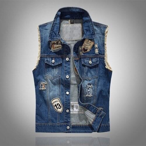 Fashion New Men Denim Jeans Vest Coat Ripped Sleeveless Spring Man Streetwear Waistcoat Hole Jackets Denim Vest Mens Jackets 5XL