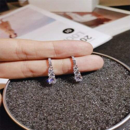 New Fashion Arrival Round Crystal Geometric Long Dangle Earrings for Woman Female Shiny CZ Jewelry Korean Simple Earrings