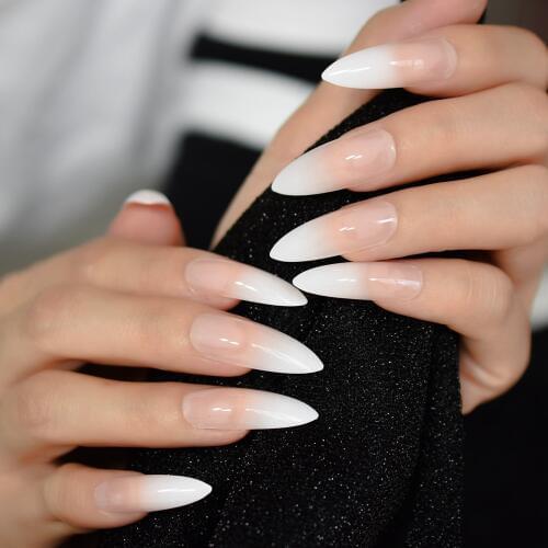 Ombre Extra Long French Nail Extreme Stiletto Sharp Gradient Nude White 24 Fake Nails Acrylic Nails Wholesale Manicure Tips