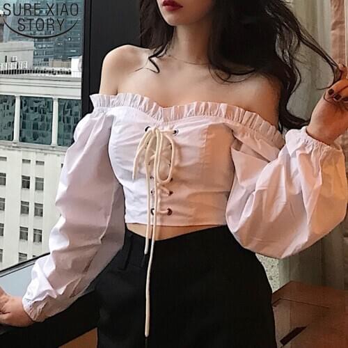 Autumn Vintage White Shirt Women Long Sleeve Solid Blouse Women Sexy Lace Up Women Tops and Blouse Korean Style Tops Blusa 10164