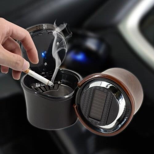 Solar Energy Powered Auto Ashtray With Blue LED Light Car Ashtray Ash Cup Holder Stainless Steel Liner Easy Clean Solar Energy