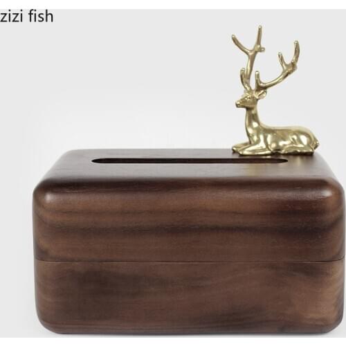 Simple Solid Wood Tissue Box Cover Car Tissue Golden Animal Decorative Magnetic Napkin Holder Desktop Paper Towel Organizer Box