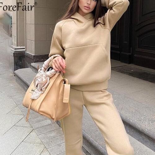 Forefair Long Sleeve Pullovers Casual Women Set Sweatshirts Autumn Winter Fashion Two Piece Set Pocket Sweatpants Outfits 2020