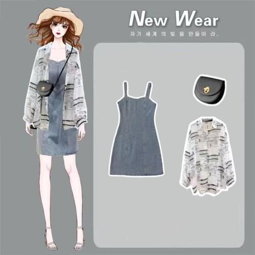 Plus Size Womens 2021 Summer New Fashion Design Sun Protection Clothing + Denim Suspender Dress Suit