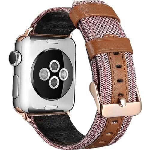 Fabric & Genuine Leather strap for apple watch 5/4/3/2/1 band 40mm 44mm 38mm 42mm iwatch bracelet wristbelt Accessories