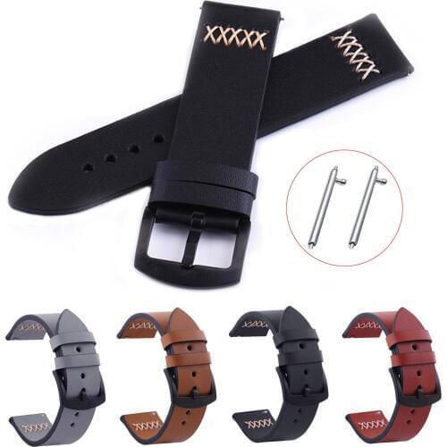 Black Brown Stitching Genuine Leather Watch Band 20mm 22mm 24mm 26mm Replacement Watch Strap Metal Buckle Belt With Quick Pins