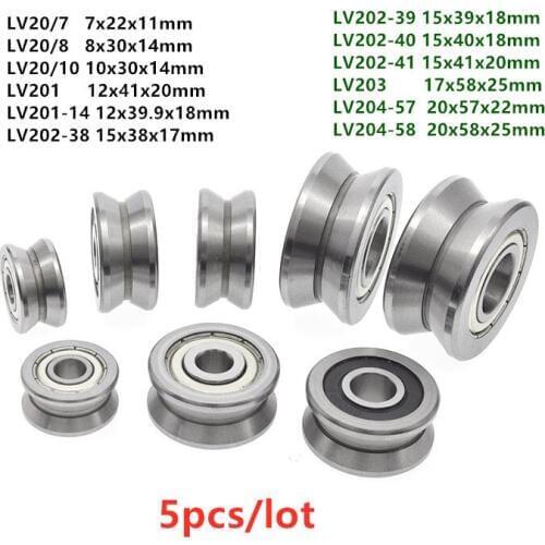 5pcs V groove roller bearing LV20/7 LV20/8 LV20/10 LV201 LV201-14 LV202-38 LV202-39 LV202-40 LV202-41 LV203 LV204-57 LV204-58