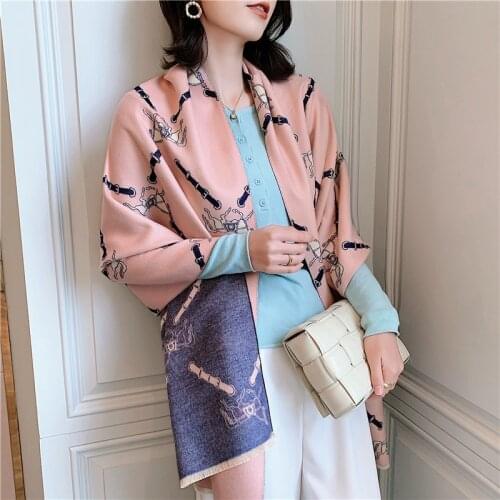 Luxury brand Winter Scarf Women Soft Cashmere Warm Pashmina Foulard Chain Melt Print Scarves Wraps Thick Shawls Bufanda Stoles