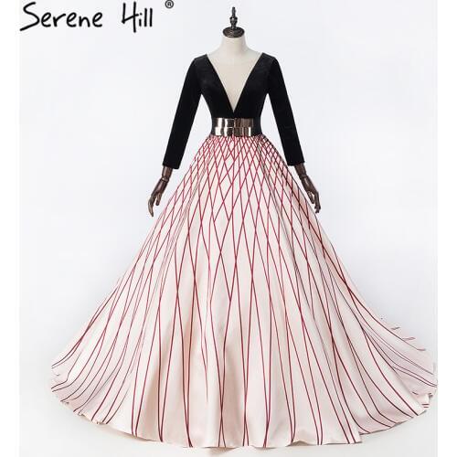 Sexy Sheer Long Sleeves Cut Back Long Evening Dresses 2020 New Fashion Gold Sash Deep V-neck Arabic Real Photo BHA2065