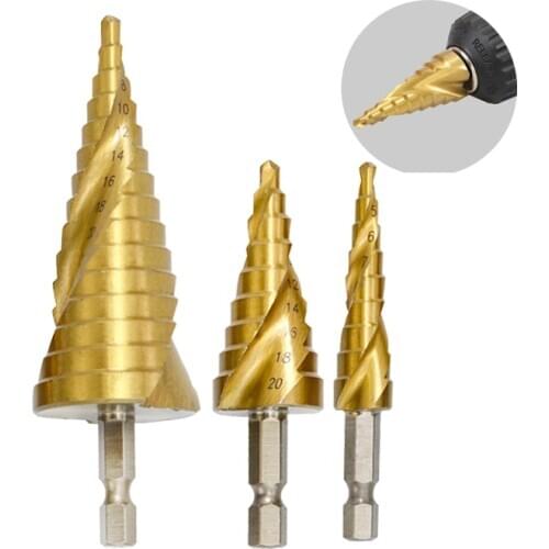 Step drill bit 4-12 / 20 / 32mm three-piece suit metal drill spiral groove center drill titanium coated metal hexagon core drill