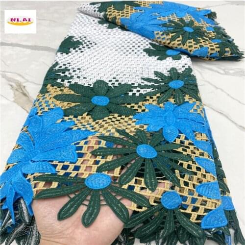 Embroidery African Cord Lace Fabric 2021 High Quality Nigerian Women Dress Material Water Soluble Embroidery 5 Yards NA4412B-2