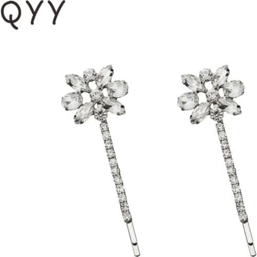 Brief Flower Women Hair Clips Austrian Crystal Stone Wedding Bridal Bride Barrette Hair Accessories for Girls 2pcs/lot