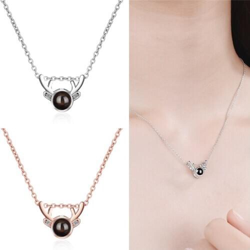 Vintage Pendants 925 Sterling Silver Woman Necklace Fashion Crystal Deer Rose Gold Chain On The Neck Female Valentines Day Gift