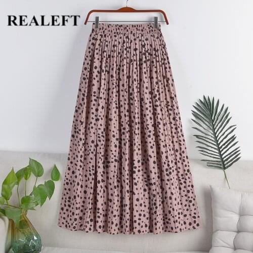 REALEFT Summer New 2021 Polks Dots Floral Print Tulle Pleated Womens Long Skirts High Waist Loose Chic Female Umbrella Skirts