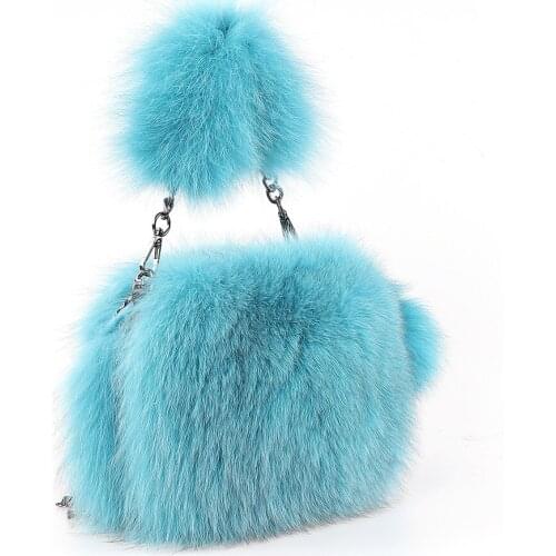 Women Winter Genuine Fox Fur Shoulder Bag Large Tote Clutch Purse Handbag