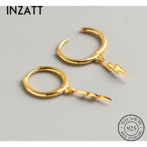 INZATT Real 925 Sterling Silver lightning Hoop Earrings For Fashion Woman Party Fine Jewelry Geometric Punk Accessories