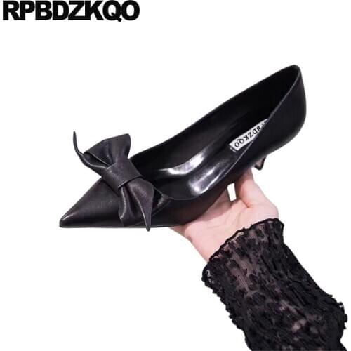Pointed toe pumps high heels slip on stiletto size 4 34 ladies 8cm casual designer women luxury 2019 shoes bow thin medium black