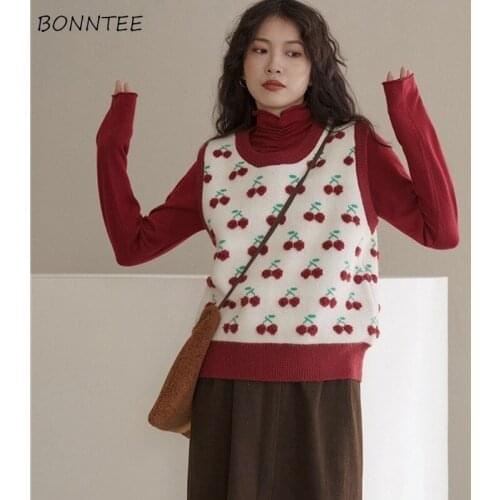 Sweater Vest Women O-neck Sweet Cheery Korean Style All-match Vintage Loose Casual Students Streetwear Soft Spring Female Tops