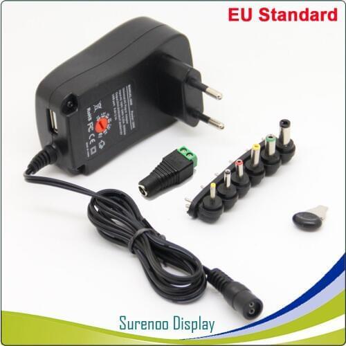 100-240V 3V/4.5V/5V/6V/7.5V/9V/12V 30W Universal Adjustable AC/DC Charger Adapter Switching Power Supply +5V USB Port for LCD