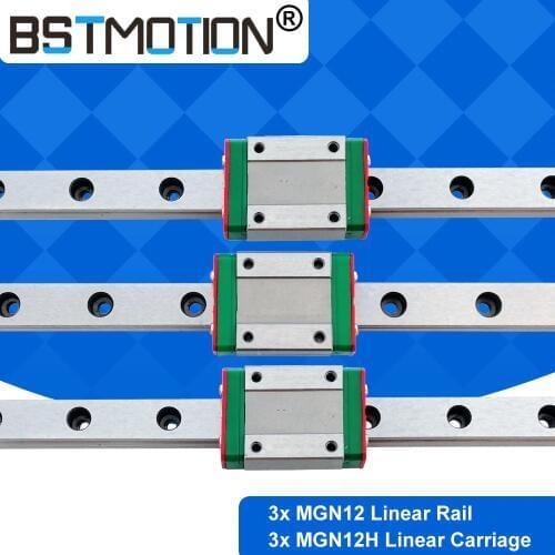 12mm Linear Guide MGN12 rail 100mm 150mm 200mm 250mm 350mm 400mm 450mm 480mm 500mm Rail+ MGN12C or MGN12H carriage BSTAUTOMATION