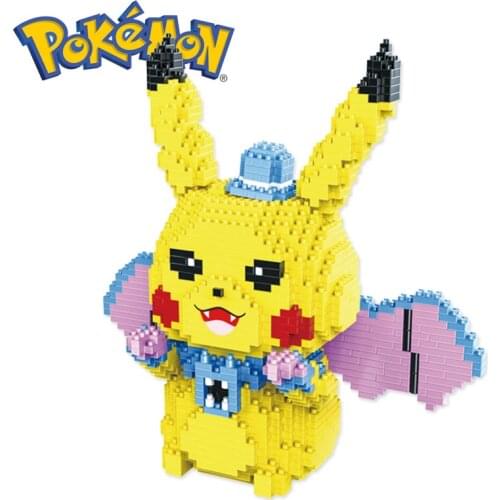 1672PCS+ Pokemon Demon Pikachu Mini Building Blocks Cartoon 3D Model Diamond Micro Brick Figures Toys For Kid Birthday Gift 9087