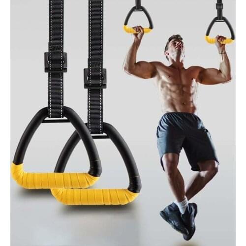 2Pcs Adjustable Fitness Ring Nylon Strap Handle Pull-up Tension Belt Stretching Gymnastics Ring Home Gym Non-slip Shoulder Strap