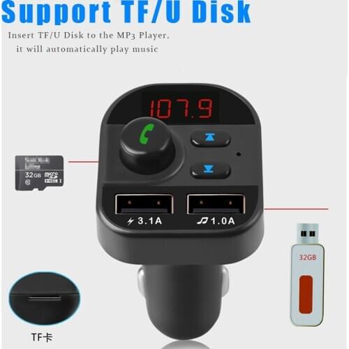 2020 New Bluetooth 5.0 MP3 Player Dual USB Charger Power Adapter Handsfree Car Kit FM Transmitter Support TF Card U Disk Fast