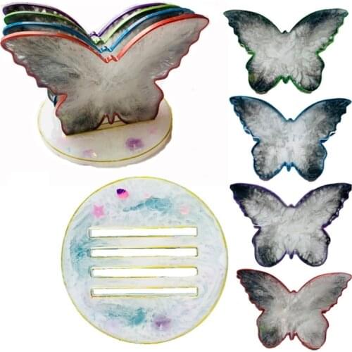 5 Pcs Butterfly Coaster Epoxy Resin Mold Storage Rack Cup Mat Silicone Mould DIY Crafts Jewelry Casting Tools