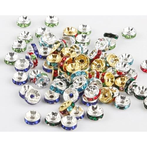 50pcs/lot 8mm Rainbow Rhinestone Rondelle Crystal Bead Handmade Jewelry Findings Loose Spacer Charm Beads For DIY Jewelry Making