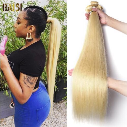 BAISI Hair Brazilian Straight Virgin Hair Weave 613 Blonde Colored Long Hair Extensions 100% Human Hair