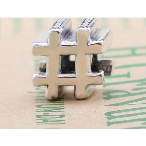 Bewill 100% Authentic 925 Sterling Silver # Label symbol beaded Fit Original Bracelet Pendant DIY Jewelry Charms Gift