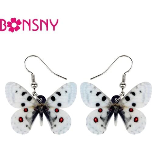 Bonsny Acrylic Novelty Parnassius Bremeri Butterfly Earrings Big Dangle Drop Fashion Jewelry For Women Girl Ladies Insect Charms