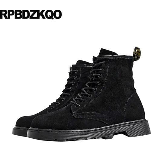 Fur Lined Booties Mens Winter Boots Warm Flat Shoes Suede Army Lace Up Black Ankle Autumn Combat Plus Size Fall Short Military