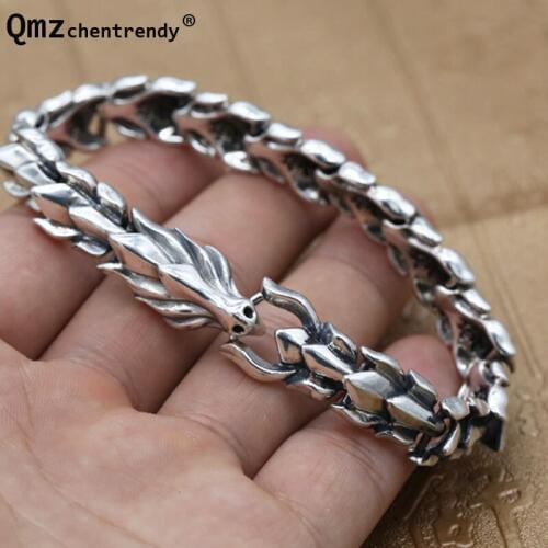 100% S925 Sterling Silver Dragon Bone Chain Bracelets for Women Men Jewelry Solid Silver Dargon Scale Vintage Bangle & Bracelet