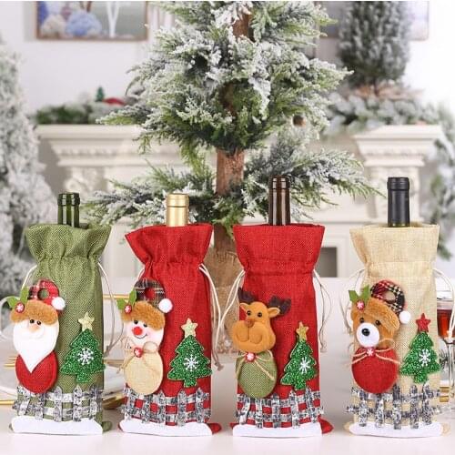 Santa Claus Wine Bottle Covers Dining Table Christmas Wine Cover Knitted Wool Christmas Table Decorations Wine Bottle Bag