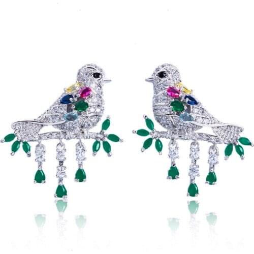 DEELAN charm Dangle Earrings for women cute Birds Earrings Crystal zircon Tree Casual Bird Animal Wedding Party Drop earrings