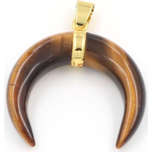 FYSL Light Yellow Gold Color Tiger Eye Stone Crescent Moon Pendant for Gift Lapis Lazuli Jewelry